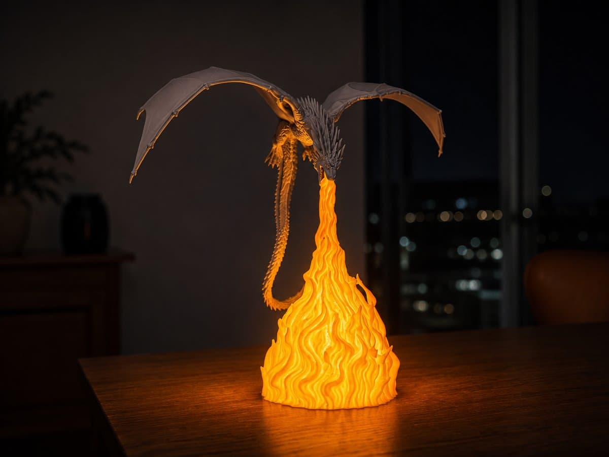 Ateş Püsküren Ejderha Lamba – LED Uyumlu Dekoratif Ejderha Heykeli – 3D baskı PLA