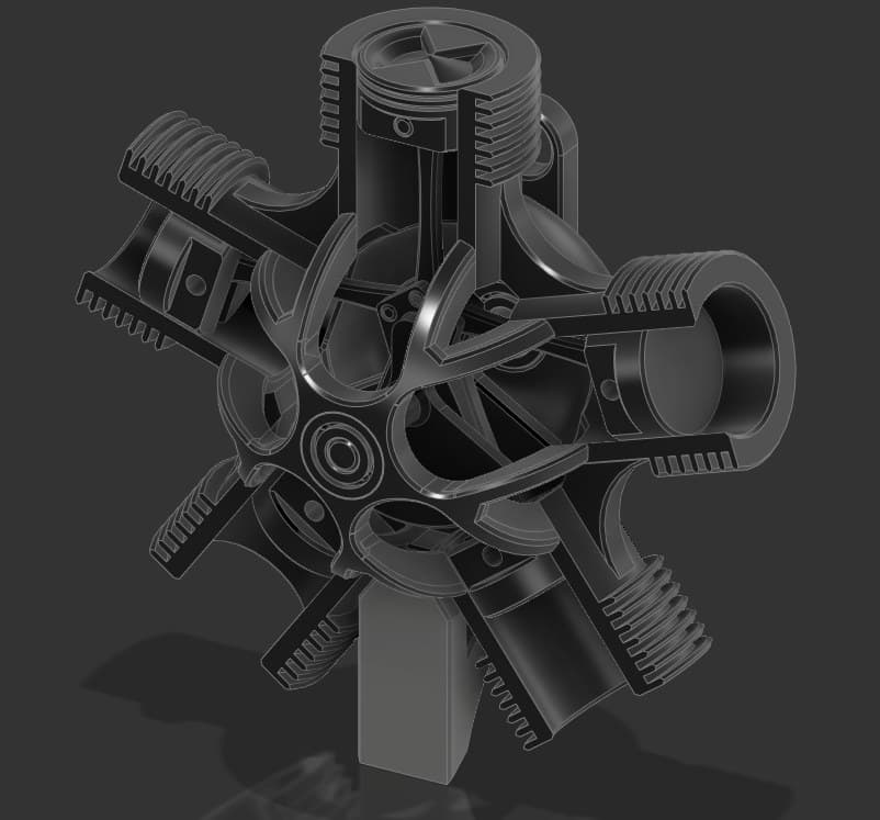 5 Silindirli Radyal Motor Modeli – 3D Baskı – 3D baskı PLA